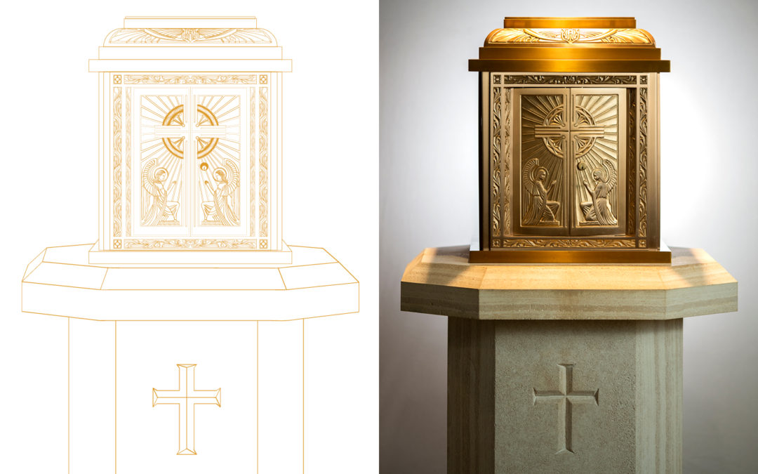 Catholic Tabernacle custom vector drawing for Diocese of Fort Worth © Rachel Marek 2019